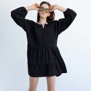 Zara Short Tiered Dress - Black Mini Dress